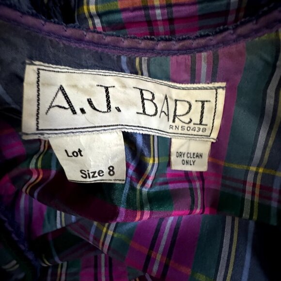 AJ Bari Silk Colorful Retro Plaid loose fit midi dress size 8 Vintage 80's - Picture 9 of 10